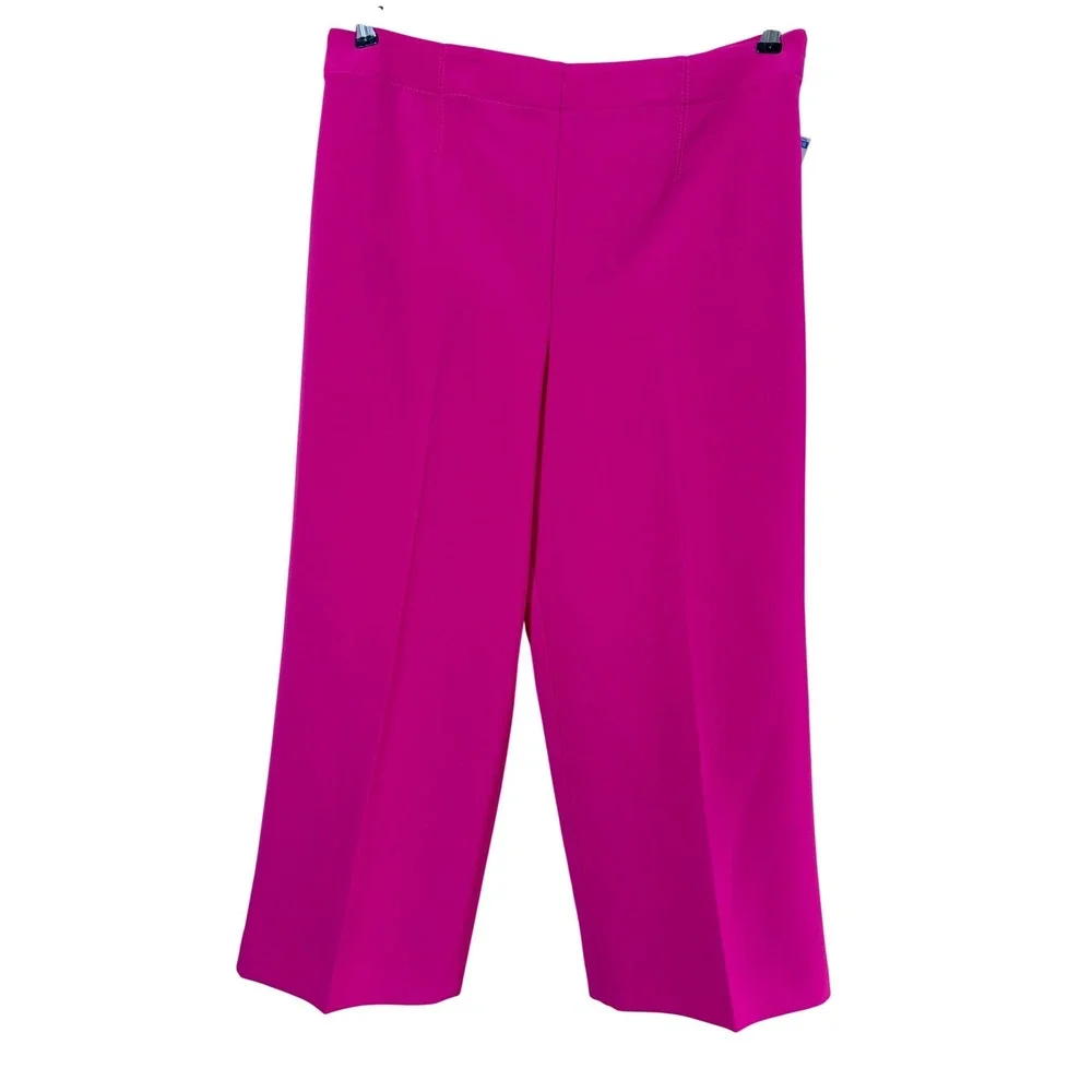 Ann Taylor Magenta Pink Wide Leg Crop Pants Womens 12 NWT business Careerwear - Picture 2 of 9